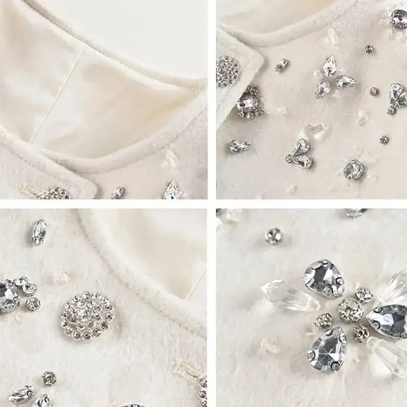 Trendy Women’s Woolen Coat – Diamond Rivet Cloak Jacket - HalleBeauty